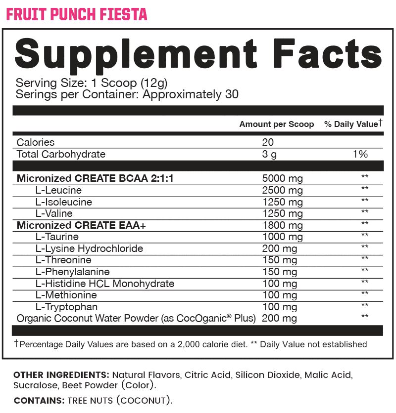 Supplement facts label: FRUIT PUNCH FIESTA
