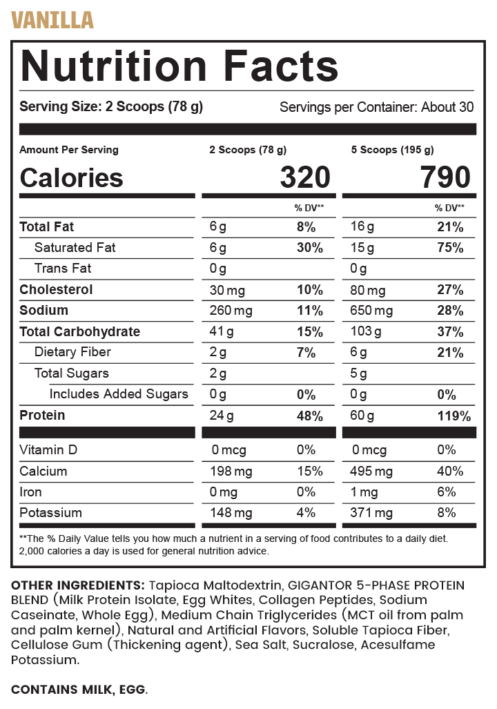 Supplement facts label: Vanilla