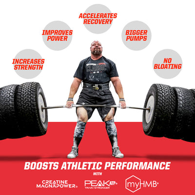Brian Shaw lifting a barbell with text about athletic performance benefits of Structure Creatine+ Monohydrate Creatine Powder 