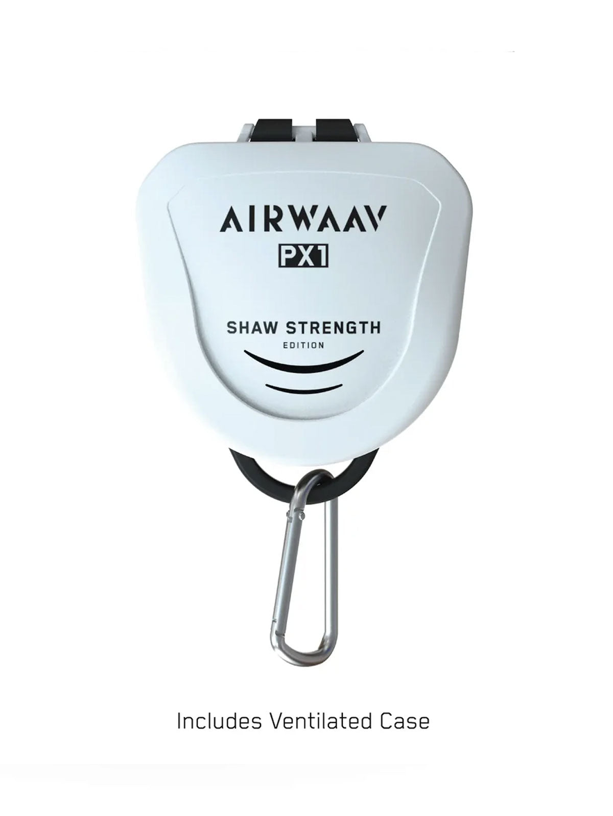 AIRWAAY PX1 Mouth Piece Shaw Strength Edition with ventilated case on a white background