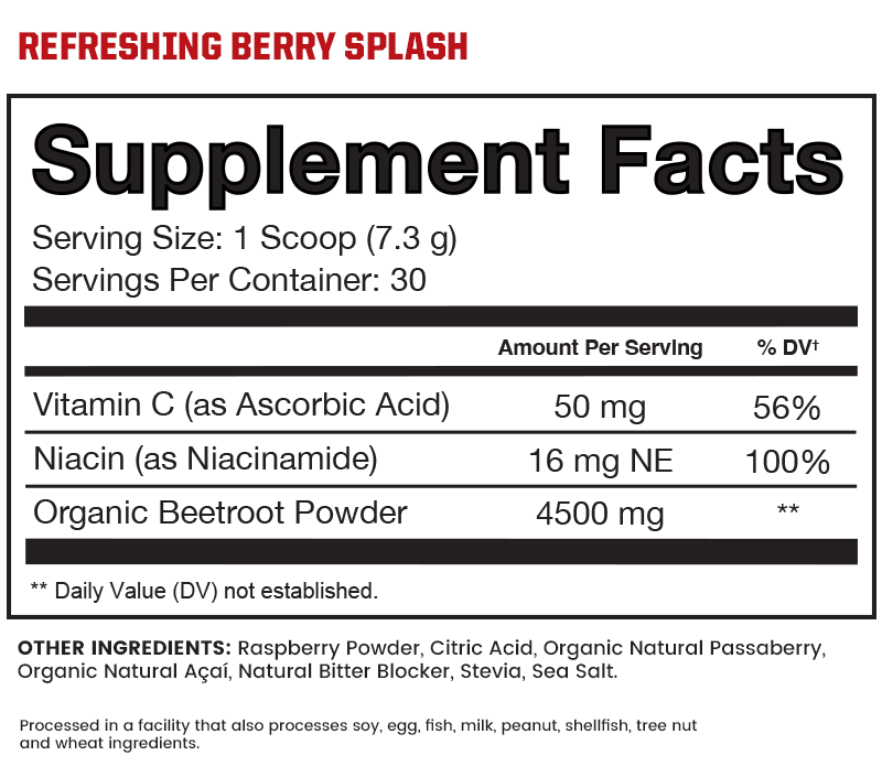 Supplement facts label: Refreshing Berry Splash