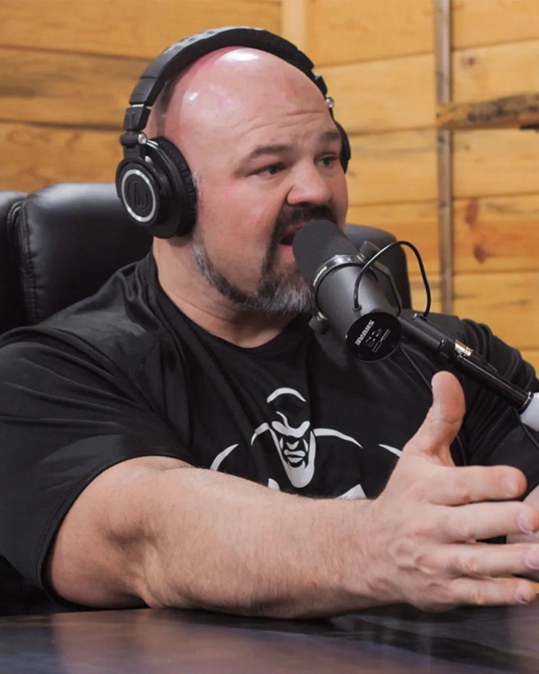 Brian Shaw recording the Shaw Strength Podcast