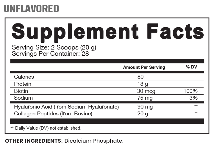 Supplement facts label: Unflavored
