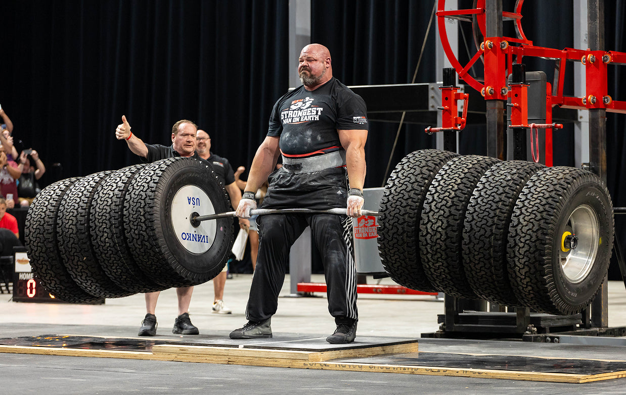 Tire deadlift on the competition floor
