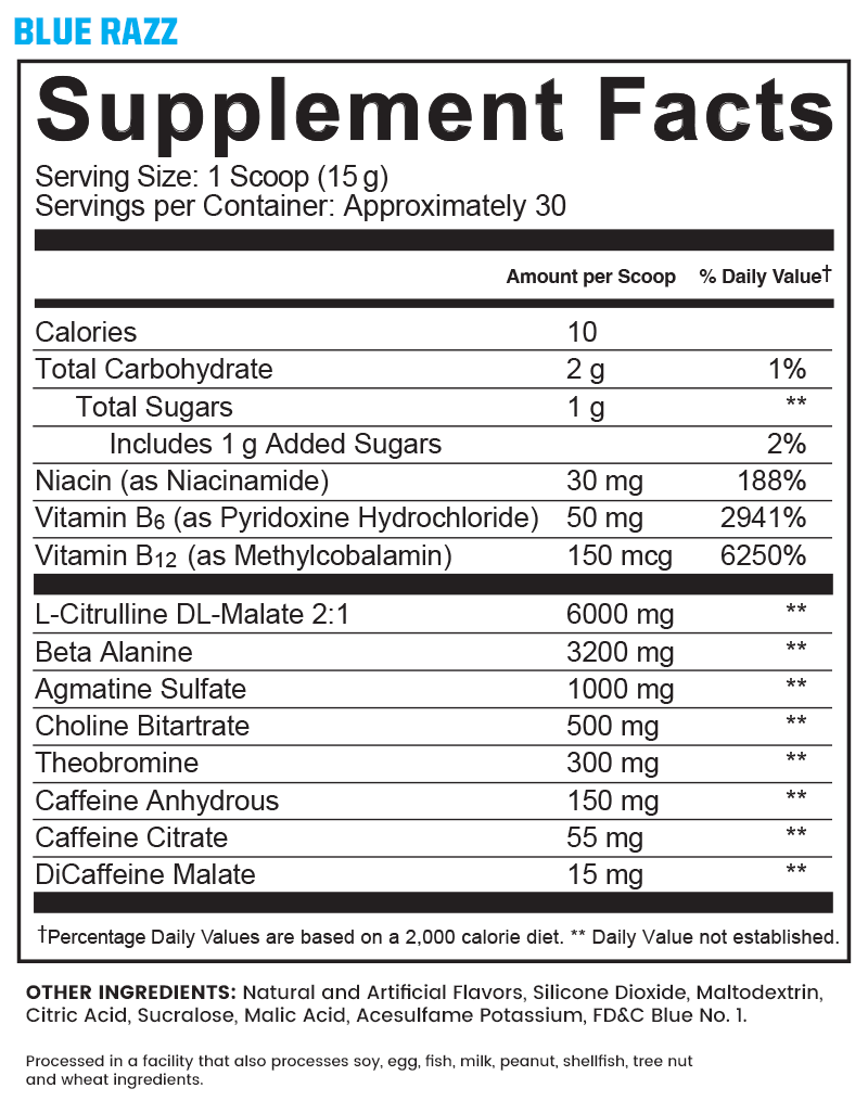 Supplement facts label: BLUE RAZZ