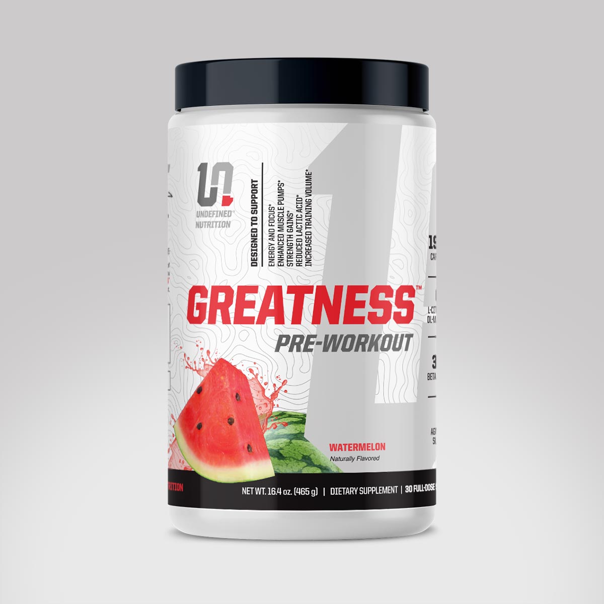 Greatness Pre-Workout - Watermelon flavor nutritional supplement made by Undefined Nutrition - Brian Shaw