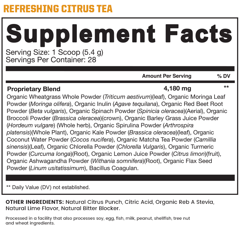 Supplement facts label: Refreshing Citrus Tea