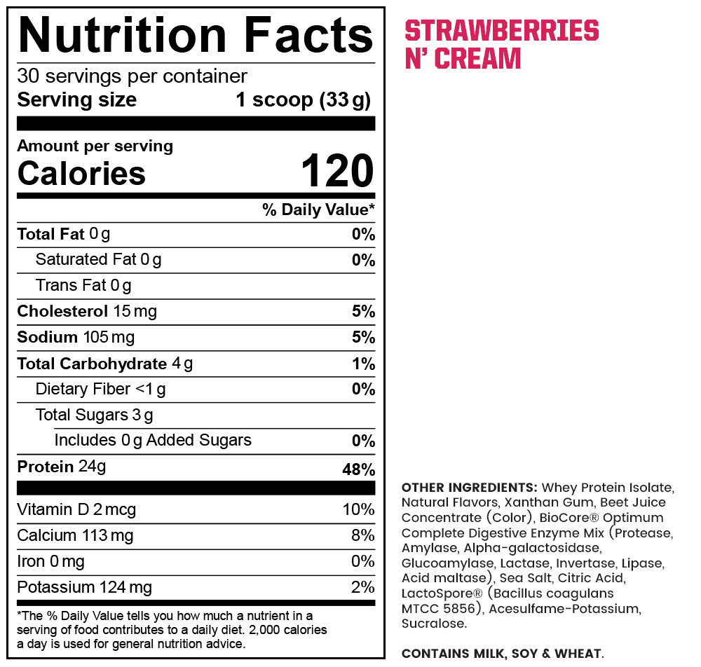 Supplement facts label: Strawberries N' Cream