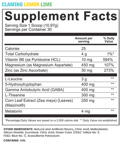 Sleep XT - Calming Lemon Lime flavor supplement facts label - made by Undefined Nutrition - Brian Shaw