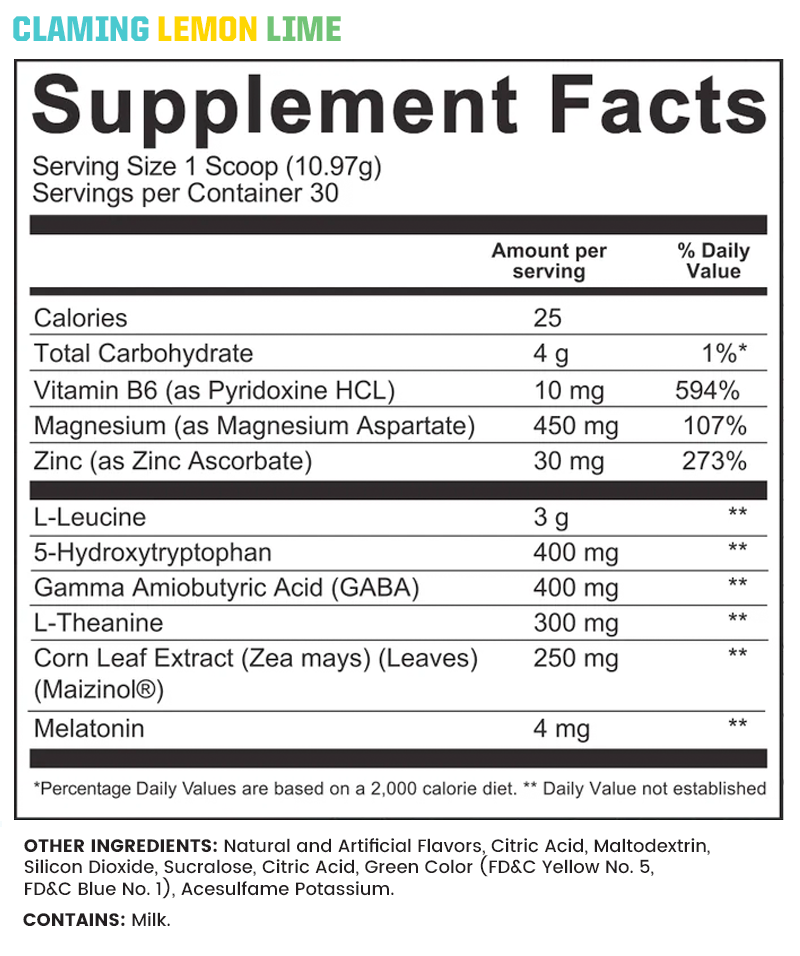 Sleep XT - Calming Lemon Lime flavor supplement facts label - made by Undefined Nutrition - Brian Shaw