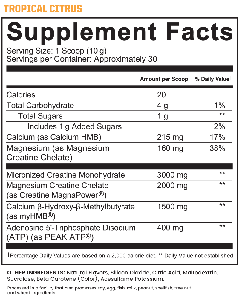 Supplement facts label: Tropical Citrus